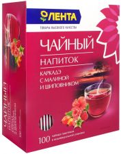Напиток чайный ЛЕНТА Каркадэ с малиной и шиповником к/уп 100пак