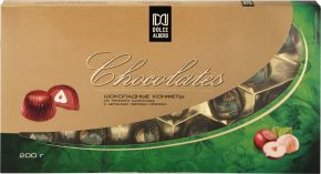 Конфеты DOLCE ALBERO Шоколадные из горького шоколада с цельным лесным орехом 200г