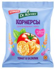 Чипсы цельнозерновые DR KORNER Кукурузно-рисовые с томатом и базиликом 50г